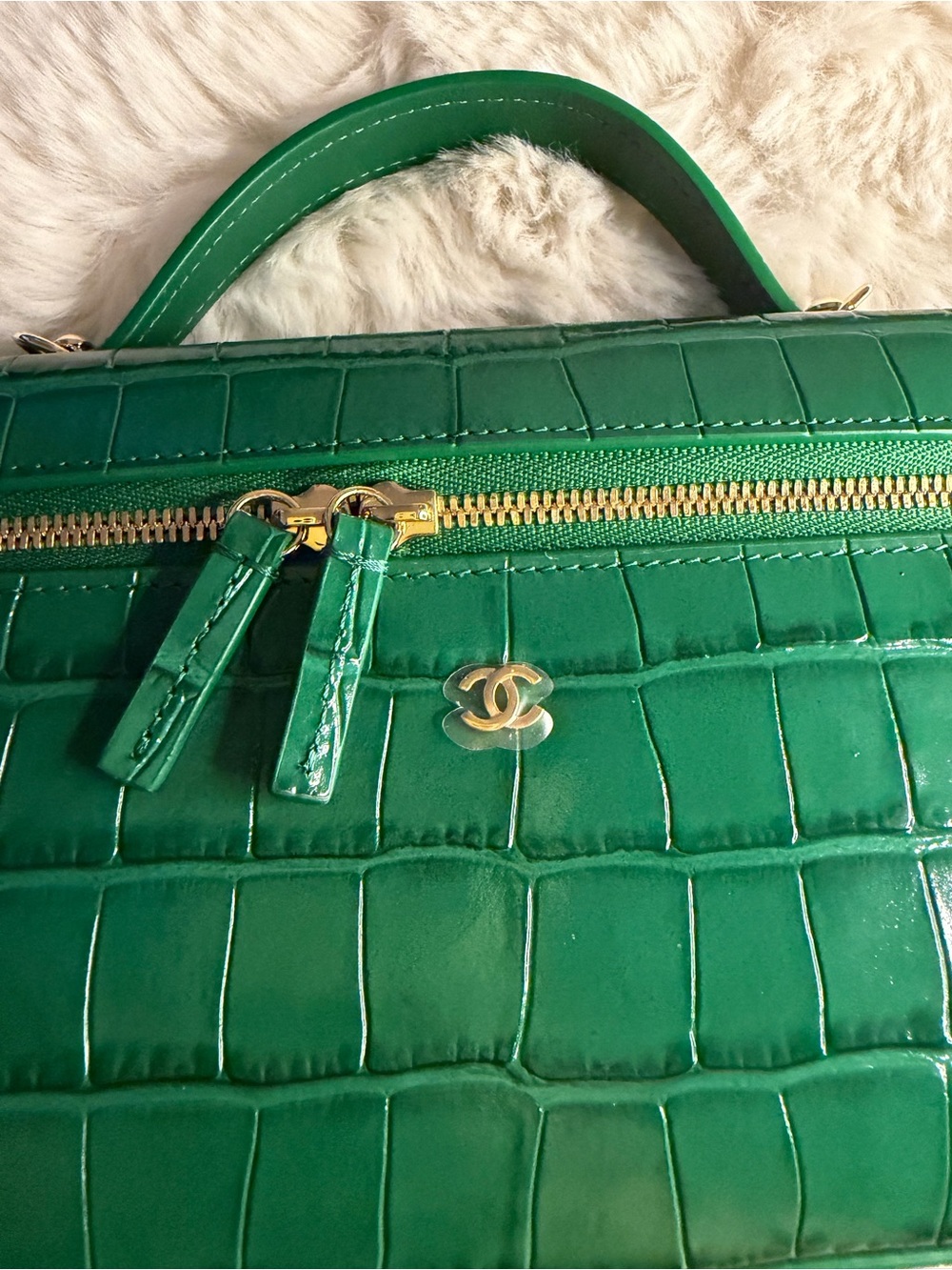 CHANEL Emerald Green Croc-Embossed Slim Vanity Bag with Gold Hardware - Picture 4 of 9